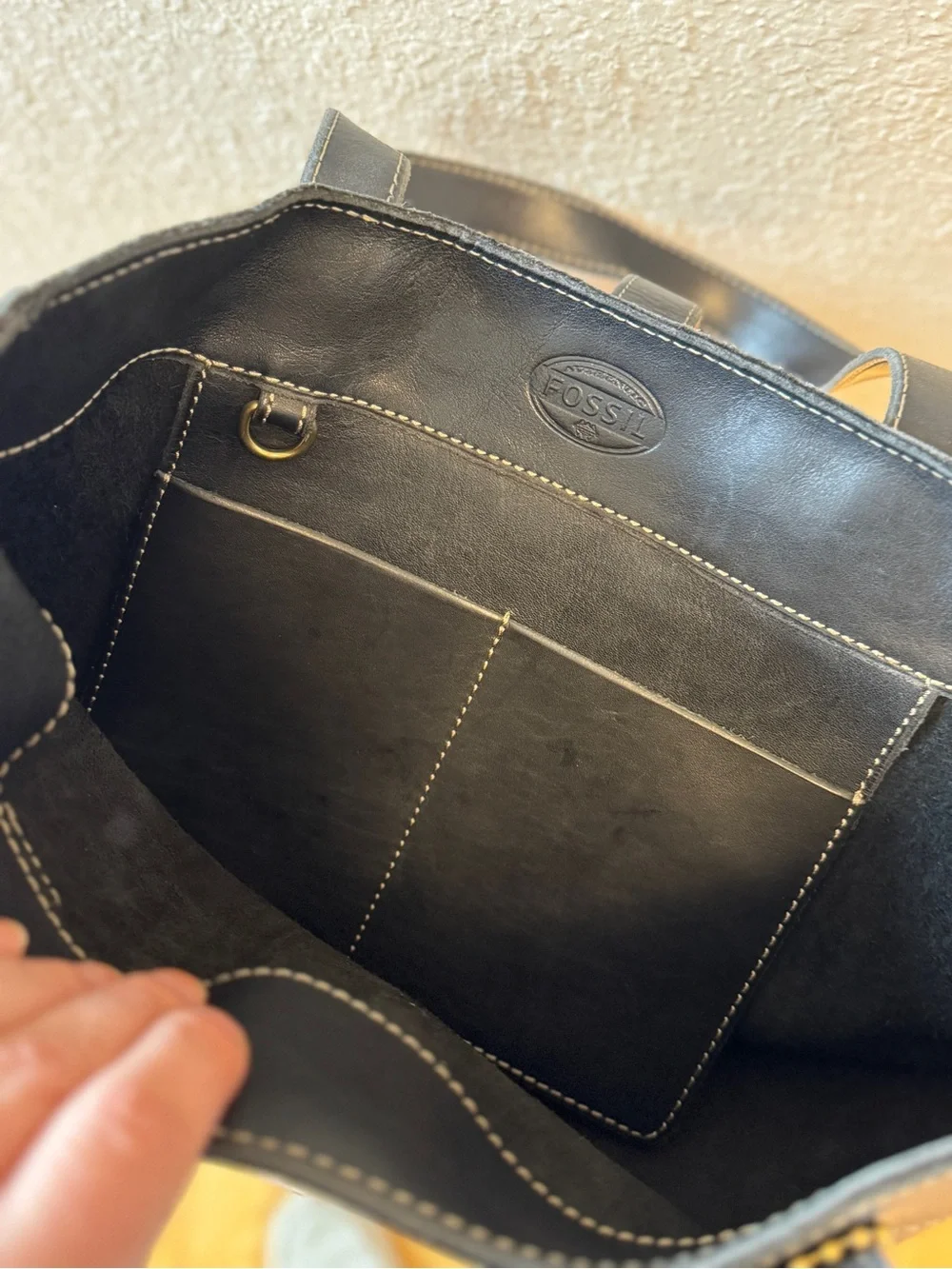 Fossil Austin large black leather shopper tote